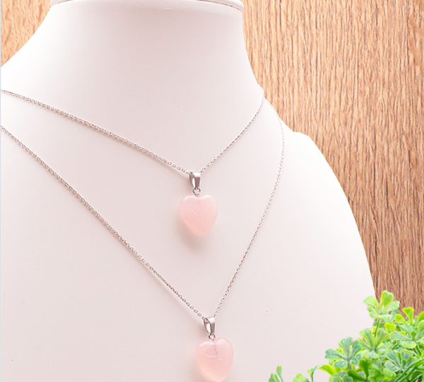 Collier Quartz rose, coeur
