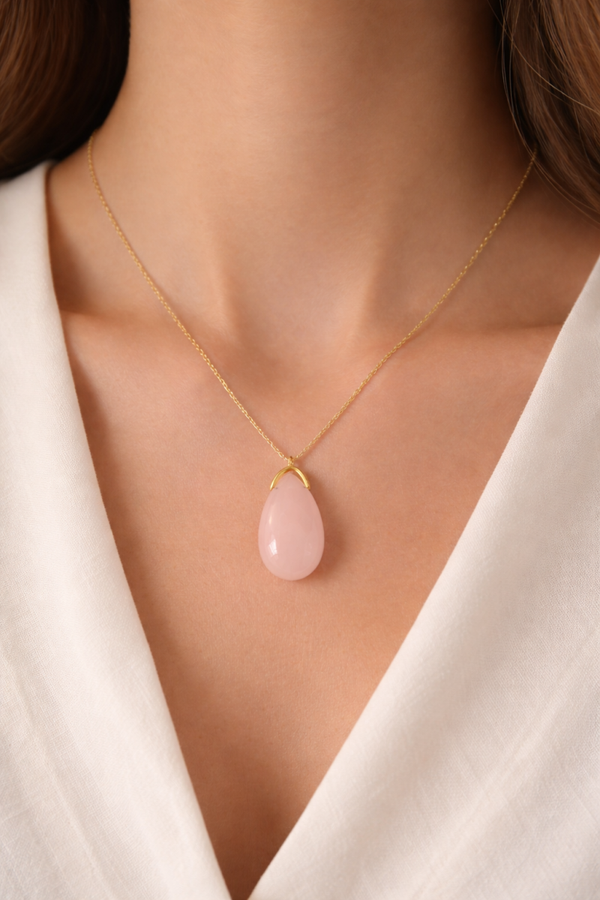 Collier goutte Quartz rose