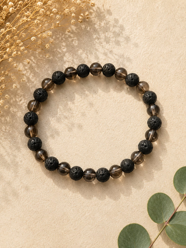 🖤 Bracelet Force Intérieure – Basalte & Cristal Fumé