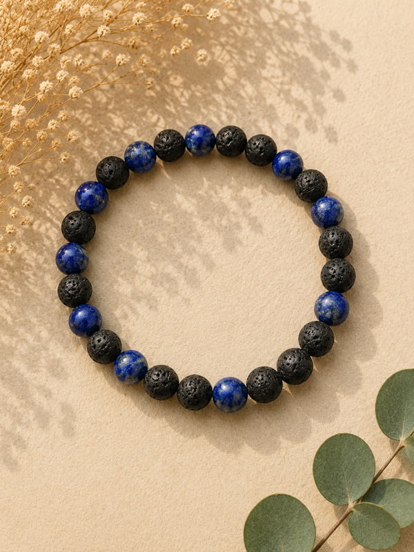 🌌 Bracelet Ancrage & Sagesse – Basalte & Lapis-Lazuli