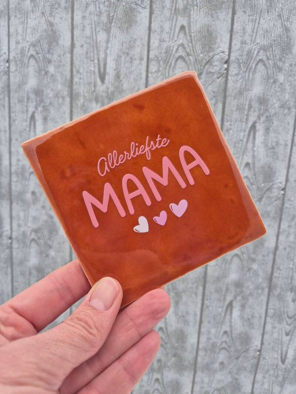 Tegeltje 'Allerliefste mama' - bruin/roze