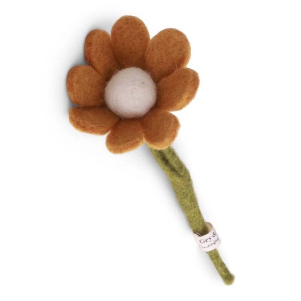 Gry & Sif vilten bloem - Anemoon mini met blad - Oker