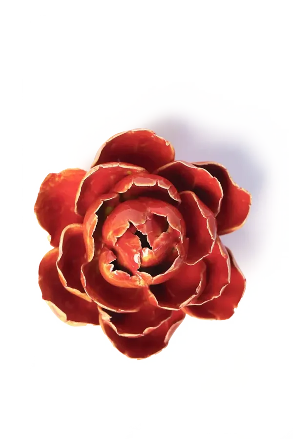 Keramieken Bloem - Pioenroos - Oranjegeel