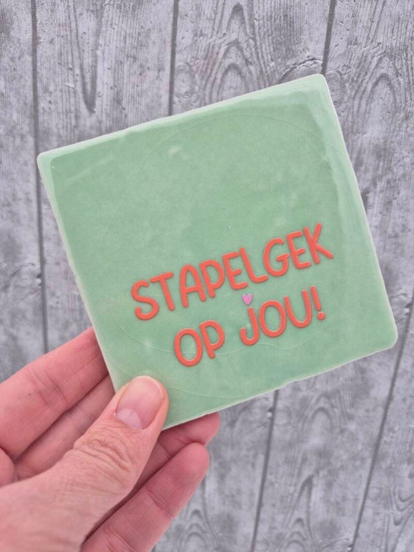 Tegeltje 'Stapelgek op jou' - groen/oranje