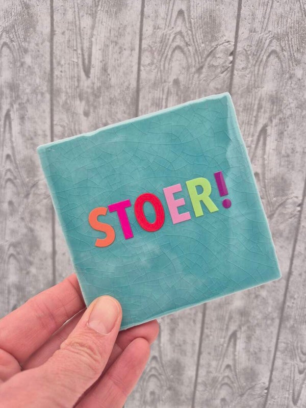Tegeltje 'Stoer' - blauw/multi