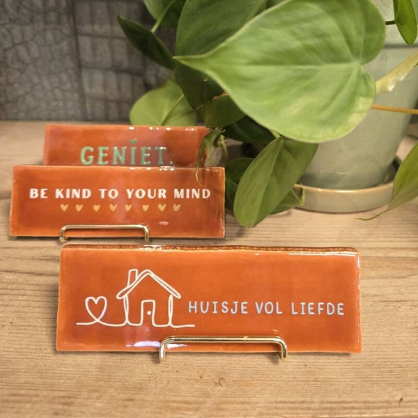 Tegeltje Huisje vol liefde - Cognac/crème/mint