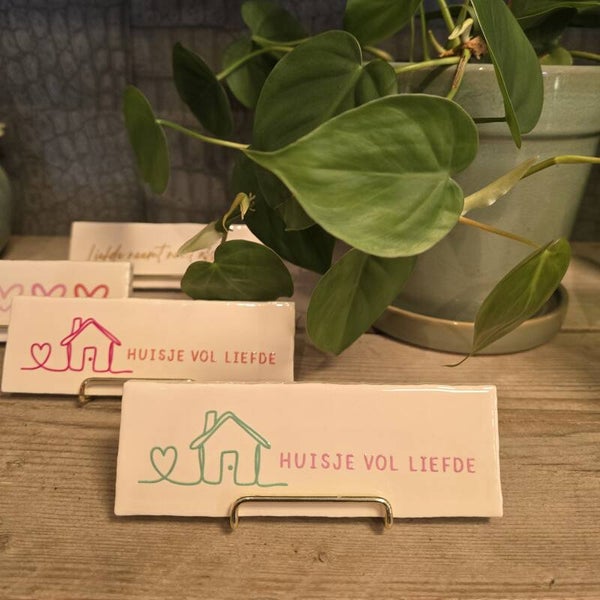 Tegeltje Huisje vol liefde - Crème/mint/roze