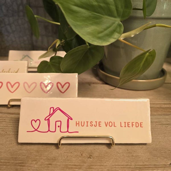 Tegeltje Huisje vol liefde - Crème/roze/oranje