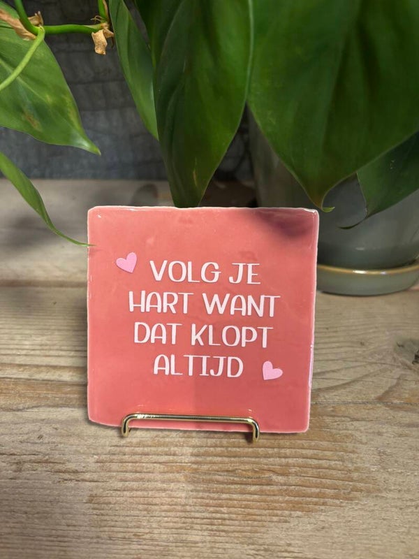 Tegeltje 'Volg je hart want dat klopt altijd' - Roze/lichtroze - Keramiek