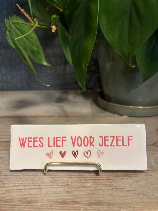 Tegeltje 'Wees lief voor jezelf' - Crème/roze - Keramiek