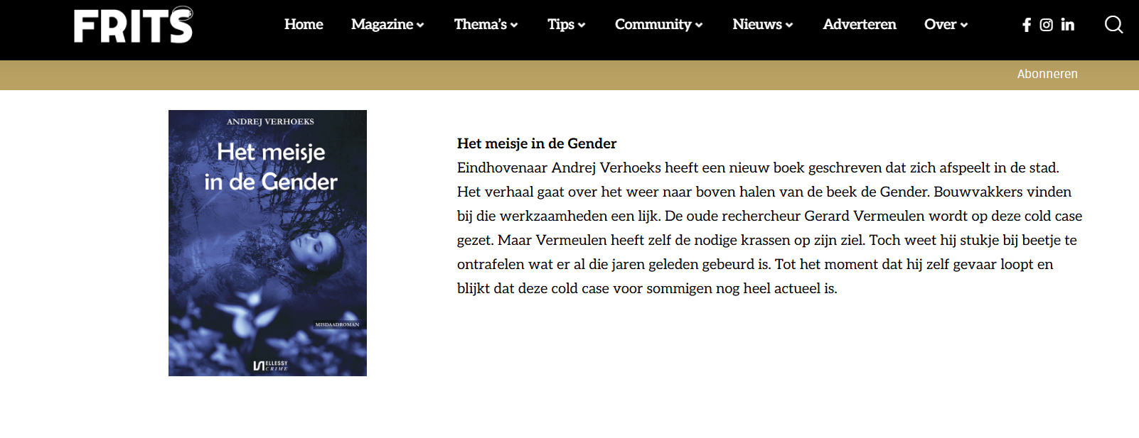 Artikel in FRITS magazine Eindhoven schrijver Andrej Verhoeks