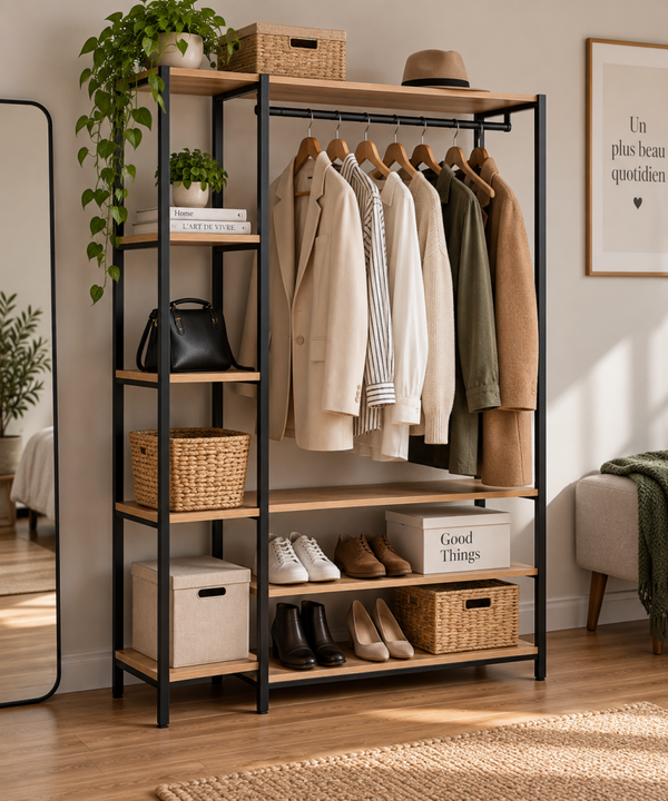 PORTANT À VÊTEMENTS AVEC ÉTAGÈRES