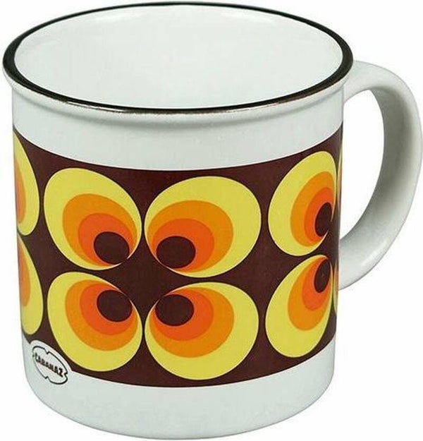 koffiemok retro keramiek geel/wit