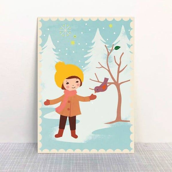 postkaartje Vogel + envelop
