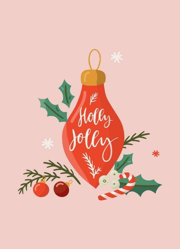 postkaartje Holly Jolly + envelop