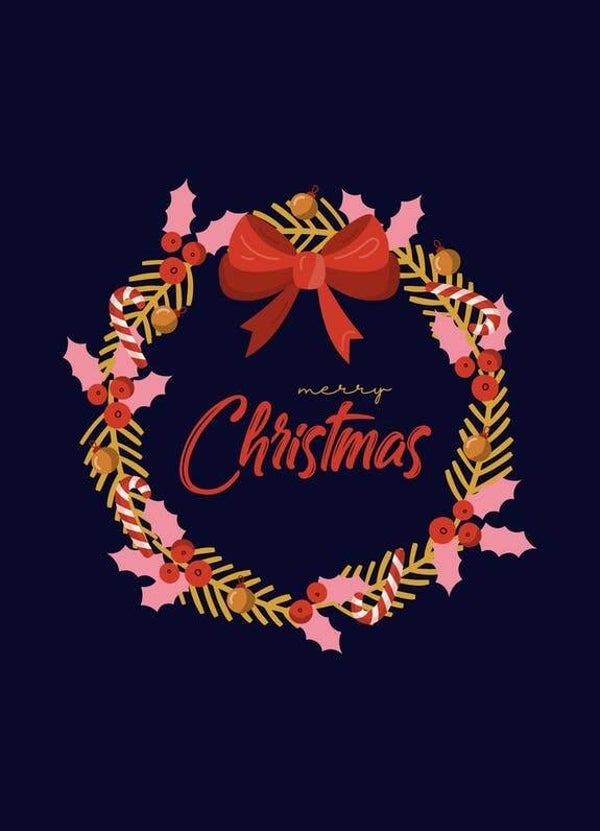 postkaartje Merry Christmas strik + envelop