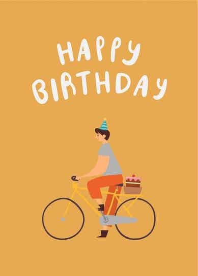 postkaartje Happy Birthday fiets + envelop