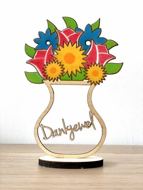 Houten bloemenvaasje Dankjewel