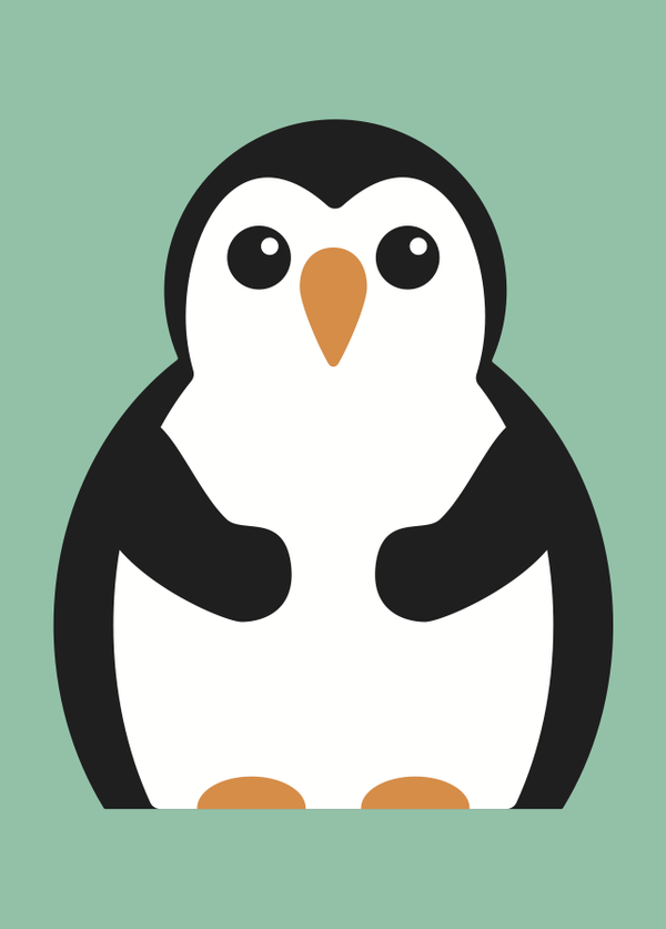 postkaartje PINGUIN (eigen ontwerp)  + envelop