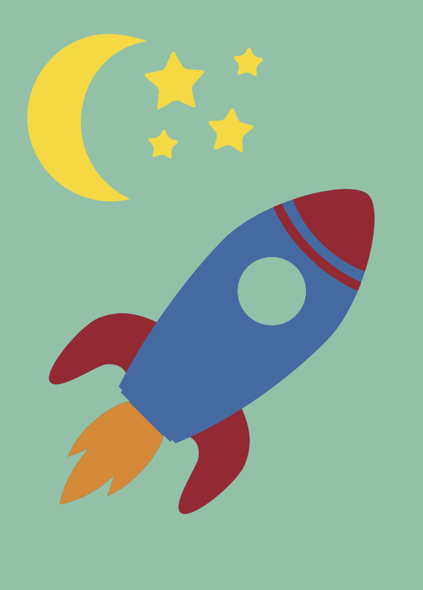 postkaartje RAKET (eigen ontwerp)  + envelop