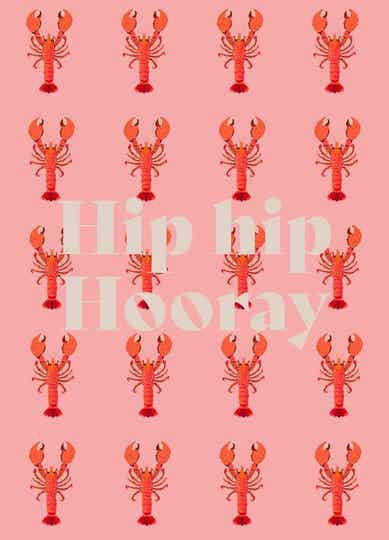 postkaartje Hip Hip Hooray kreeft + envelop