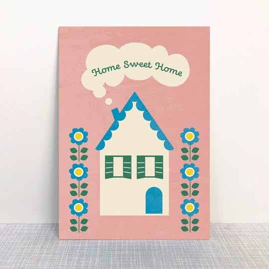 postkaartje Home sweet home retro + envelop