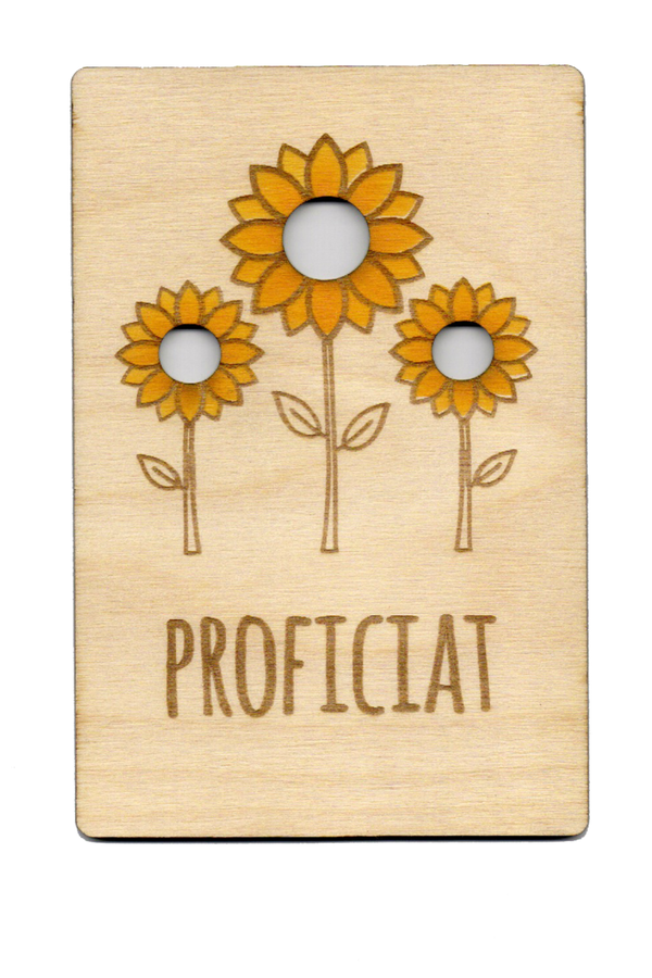 houten postkaartje Proficiat Bloemen - houten kaartjes