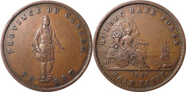 Canada, United Province of Canada Half Penny / 1 Sou (Quebec Bank) 1852 VF