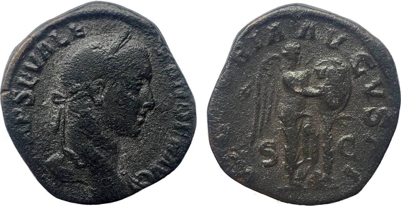 Roman Empire, Severus Alexander Æ Sestertius (AD 222-235) / Victory standing right, nVF