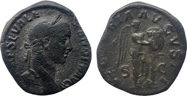 Roman Empire, Severus Alexander Æ Sestertius (AD 222-235) / Victory standing right, nVF