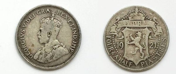 British Cyprus - 4 1/2 Piastres 1921 George V. VF-