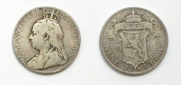 British Cyprus - 9 Piastres 1901 Queen Victoria. VF