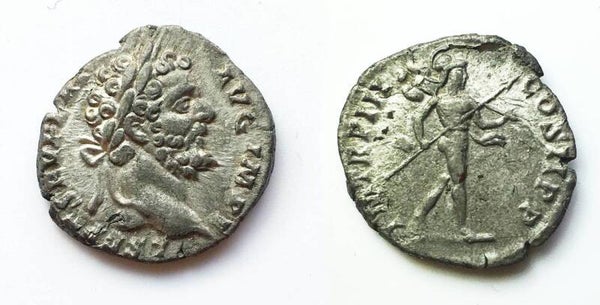 Roman Empire, Septimius Severus AR Denarius, (AD 193-211) Mars walking right, nEF