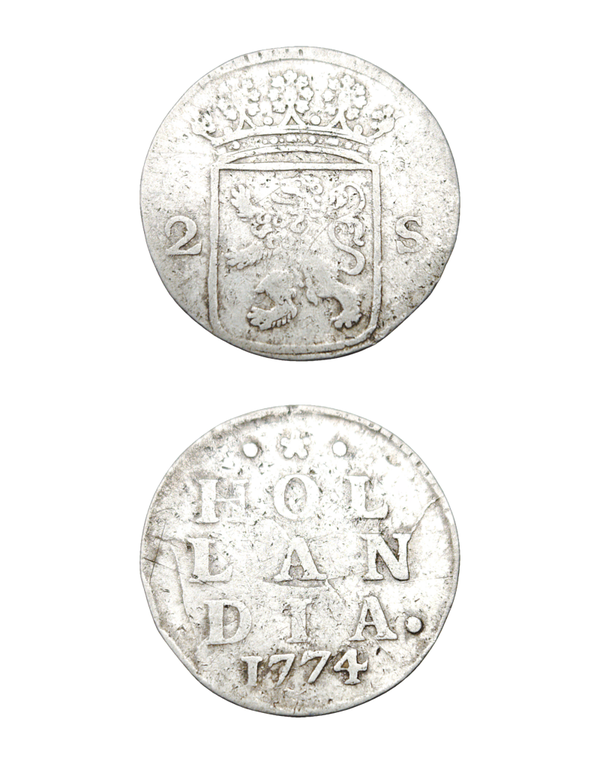 Netherlands, Holland 2 Stuiver (Silver) 1774 "Double Wapenstuiver" Ref: KM# 48, Ver# 56.4 Lot: 3688