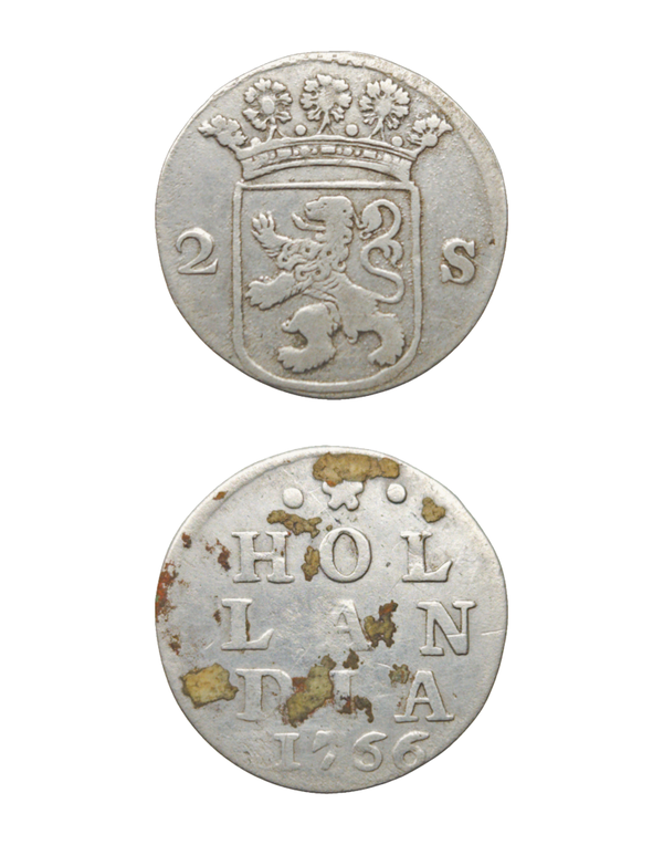 Netherlands, Holland 2 Stuiver (Silver) 1766 "Double Wapenstuiver" Ref: KM# 48, Ver# 56.4 Lot: 3696