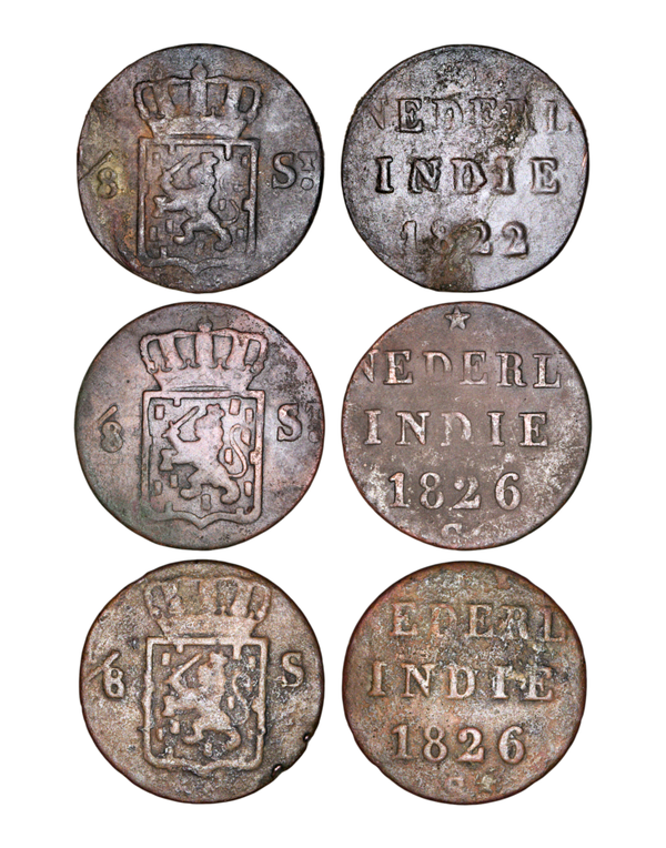 Netherlands East Indies (1601-1949)  ⅛ Stuiver 1822,2x 1826 Willem I Ref: KM# 286, Passon 31,17 Lot 3710