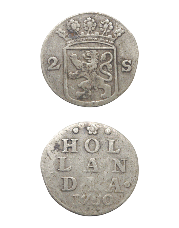 Netherlands, Holland 2 Stuiver (Silver) 1750  "Double Wapenstuiver" Ref: KM# 48, Ver# 56.4 Lot: 3728