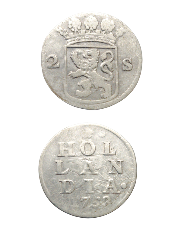 Netherlands, Holland 2 Stuiver (Silver) 1753  "Double Wapenstuiver" Ref: KM# 48, Ver# 56.4 Lot: 3731