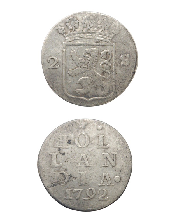 Netherlands, Holland 2 Stuiver (Silver) 1792  "Double Wapenstuiver" Ref: KM# 48, Ver# 56.4 Lot: 3732