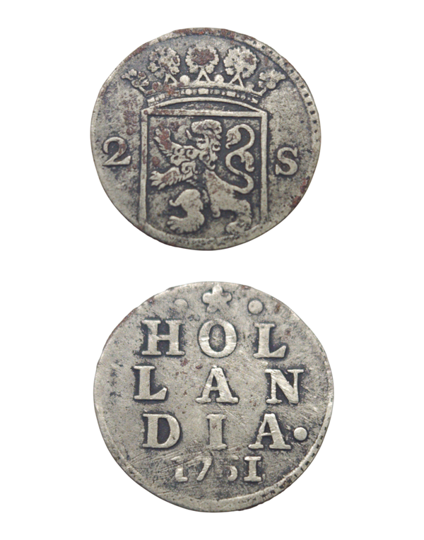 Netherlands, Holland 2 Stuiver (Silver) 1751  "Double Wapenstuiver" Ref: KM# 48, Ver# 56.4 Lot: 3738