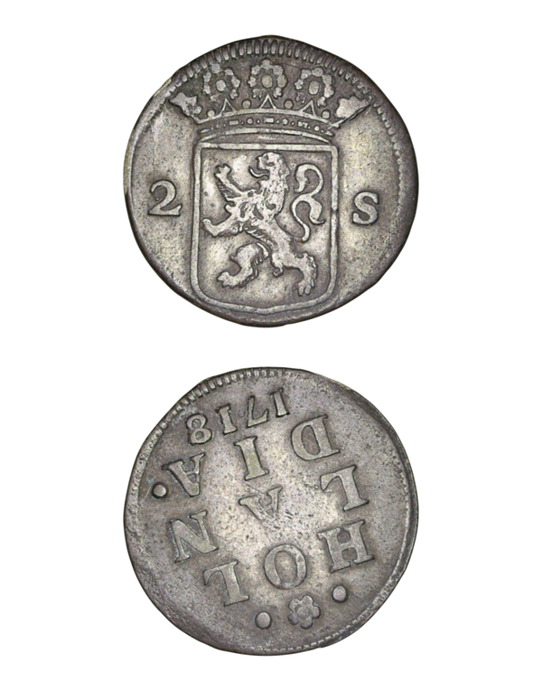 Netherlands › Dutch Republic › Holland 2 Stuivers 1718 !Rare! Overdate variety 1718/7 "Double Wapenstuiver" Ref: KM# 48, Ver# 56.4 Lot: 3745