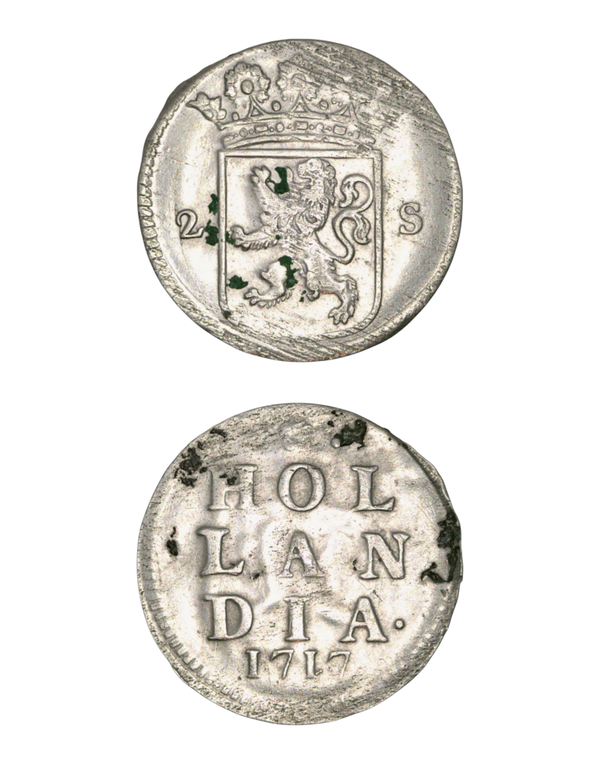 Netherlands › Dutch Republic › Holland 2 Stuivers 1717 "Double Wapenstuiver" Ref: KM# 48, Ver# 56.4 Lot: 3747