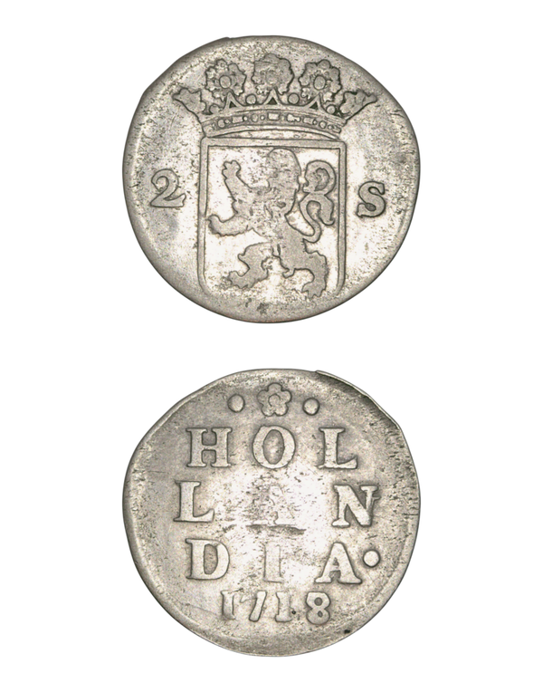 Netherlands › Dutch Republic › Holland 2 Stuivers 1718 Overdate variety 1718/7 !Rare! "Double Wapenstuiver" Ref: KM# 48, Ver# 56.4 Lot: 3748