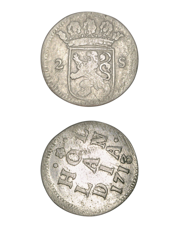 Netherlands › Dutch Republic › Holland 2 Stuivers 1713 "Double Wapenstuiver" Ref: KM# 48, Ver# 56.4 Lot: 3749