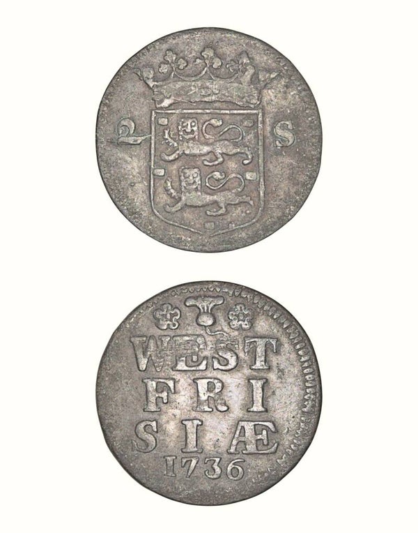 Netherlands › Dutch Republic › West Friesland 2 Stuivers  1736 "Double Wapenstuiver" WEST/FRISIA; arms Ref: KM# 106.2, Ver# 75.4 Lot: 3751
