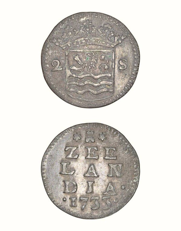 Netherlands › Dutch Republic › Zeeland 2 Stuivers 1733 Rare Date! "Double Wapenstuiver" Ref: KM# 59, Ver# 94.7 Lot: 3753