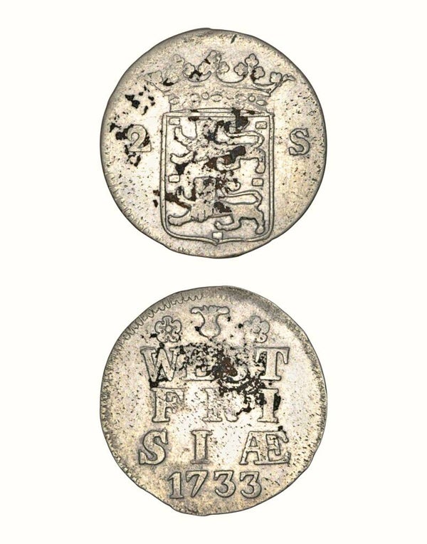 Netherlands › Dutch Republic › West Friesland 2 Stuivers 1733 "Double Wapenstuiver" WEST/FRISIA; arms Ref: KM# 106.2, Ver# 75.4 Lot: 3755