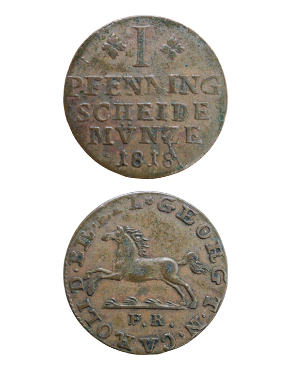 GERMANY, BRUNSWICK WOLFENBUTTEL, Karl II, pfennig 1818 F.R., KM.1069, extremely fine Lot:  3767
