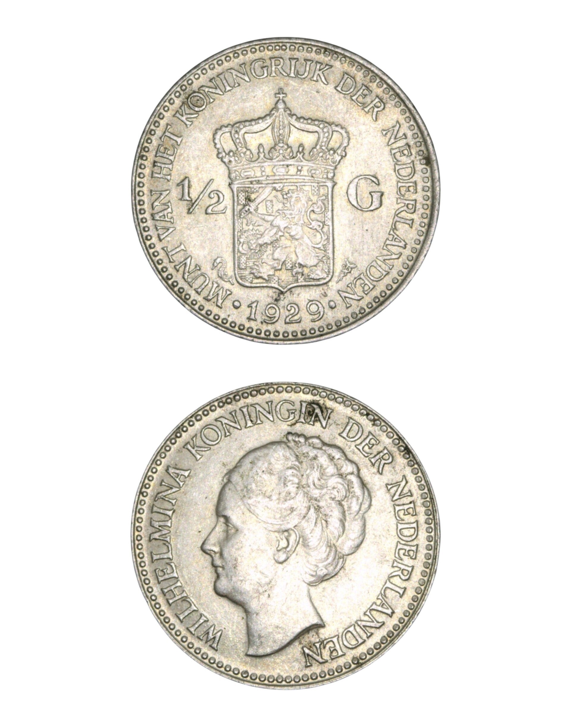 Netherlands > ½ Gulden 1929 - Wilhelmina Ref: KM# 160, Sch# 844 Lot:  3781