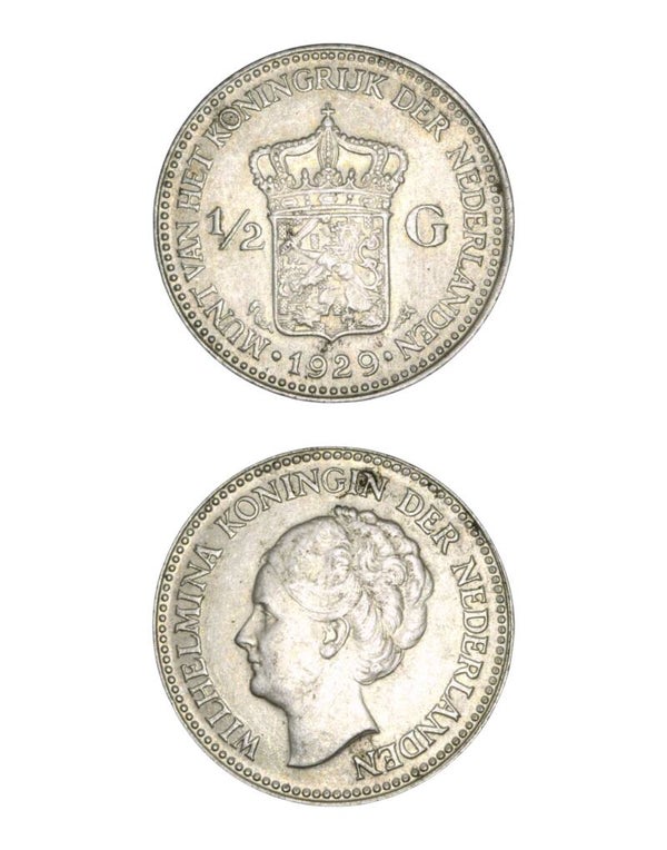 Netherlands > ½ Gulden 1929 - Wilhelmina Ref: KM# 160, Sch# 844 Lot:  3781